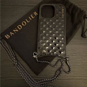 Bandolier Sheila Black Pyramid Studded Phone Case with Chain for iPhone 14 Pro